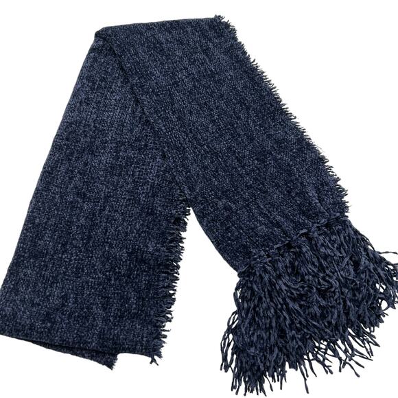 NEW Style & Co Navy blue chenille Scarf Fringe Trim Soft Cozy Dark Oblong Dark - Picture 6 of 13